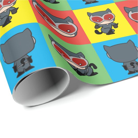 チビ(小さくかわいく書いた感じ)キャットウーマンキャラクターポーズ ラッピングペーパー (ロールコーナー)