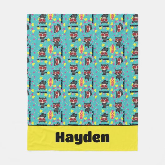 チビ(小さくかわいく書いた感じ)キャットウーマンパターン フリースブランケット (正面)