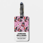 チビ（小さくかわいく書いた感じ）キャットウーマン、ハーレークイン&キッテンズパターン ラゲッジタグ (裏面縦)