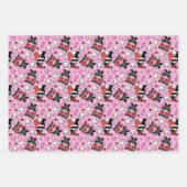 チビ(小さくかわいく書いた感じ)キャットウーマン、ハーレークイン&キッテンズパターン ラッピングペーパーシート (正面2)