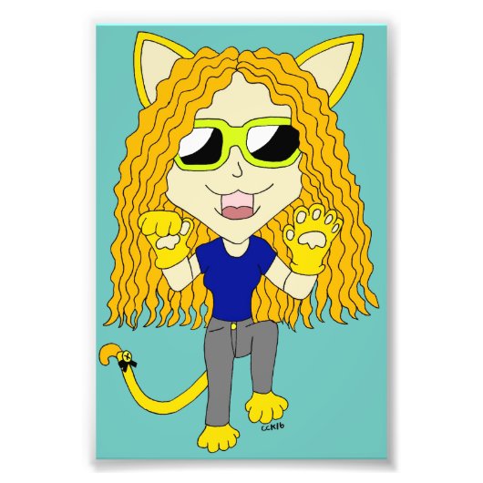 チビ（小さくかわいく書いた感じ）キャットガールと手 フォトプリント            (正面)