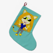 チビ（小さくかわいく書いた感じ）キャットガールと手 ラージクリスマスストッキング (正面 (吊り時))