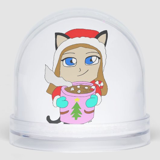 チビ（小さくかわいく書いた感じ）キャットガールセラミックオーナメント (正面)