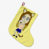 チビ（小さくかわいく書いた感じ）キャットガール ラージクリスマスストッキング (正面 (吊り時))