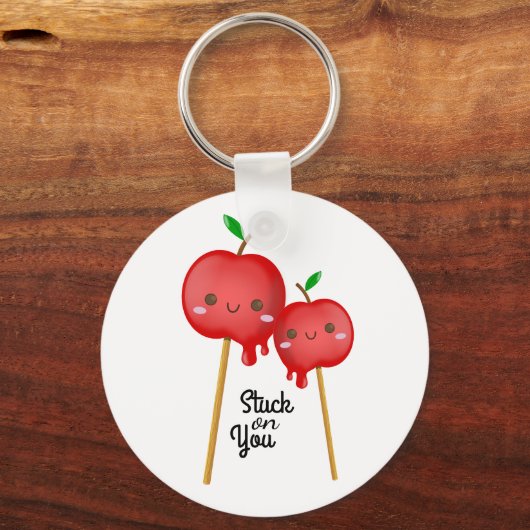 チビ(小さくかわいく書いた感じ)キャンディリンゴのカップル可愛い キーホルダー (正面)