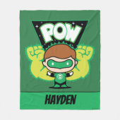 チビ（小さくかわいく書いた感じ）グリーンランタンで巨大な拳を形成 フリースブランケット (正面)