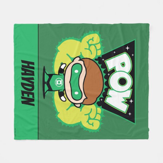 チビ(小さくかわいく書いた感じ)グリーンランタンで巨大な拳を形成 フリースブランケット (正面(横))