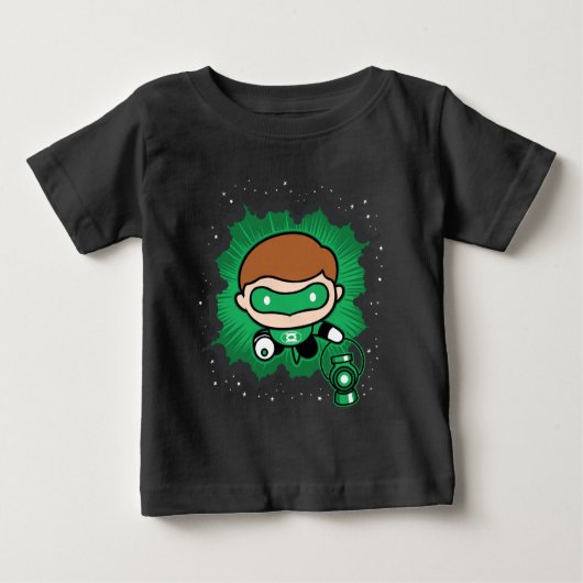 チビ(小さくかわいく書いた感じ)グリーンランタン飛んでいるスルー宇宙 ベビーTシャツ (正面)