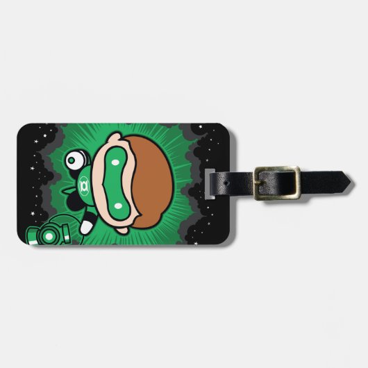チビ(小さくかわいく書いた感じ)グリーンランタン飛んでいるスルー宇宙 ラゲッジタグ (正面横)