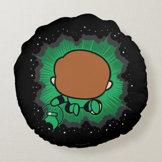 チビ（小さくかわいく書いた感じ）グリーンランタ飛んでいるンスルー宇宙 ラウンドクッション (裏面)