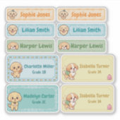 チビ（小さくかわいく書いた感じ）ゴールデンレトリバー名ラベル – パステルスクール シール (正面)