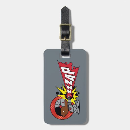 チビ(小さくかわいく書いた感じ)サイボーグのサイバネティッド・キャノン ラゲッジタグ (正面縦)