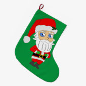 チビ（小さくかわいく書いた感じ）サンタクロースボタン ラージクリスマスストッキング (正面 (吊り時))