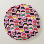 チビ（小さくかわいく書いた感じ）ジャスティスリーグのヘッドパターン ラウンドクッション (裏面)