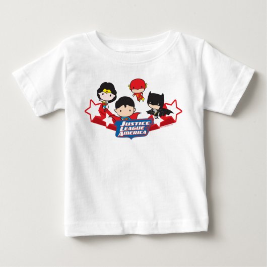 チビ(小さくかわいく書いた感じ)ジャスティスリーグオブアメリカスターズ ベビーTシャツ (正面)