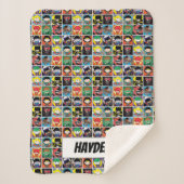 チビ(小さくかわいく書いた感じ)ジャスティスリーグキャラクターパターン シェルパブランケット (正面)