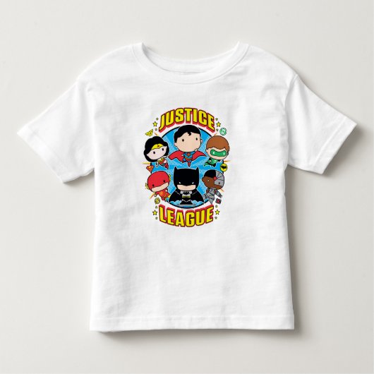 チビ(小さくかわいく書いた感じ)ジャスティスリーググループ トドラーTシャツ (正面)