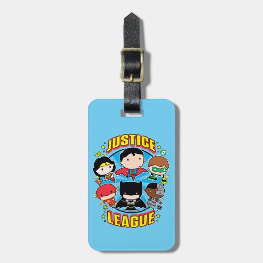 チビ(小さくかわいく書いた感じ)ジャスティスリーググループ ラゲッジタグ (正面縦)