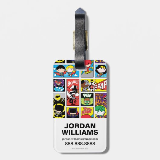 チビ（小さくかわいく書いた感じ）ジャスティスリーグコンパイルパターン ラゲッジタグ (裏面縦)