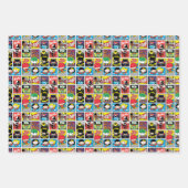 チビ（小さくかわいく書いた感じ）ジャスティスリーグコンパイルパターン ラッピングペーパーシート (正面2)