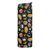 チビ(小さくかわいく書いた感じ)ジャスティスリーグヒーローとロゴパターン タンブラー (回転左)