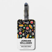 チビ(小さくかわいく書いた感じ)ジャスティスリーグヒーローとロゴパターン ラゲッジタグ (裏面縦)