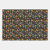 チビ(小さくかわいく書いた感じ)ジャスティスリーグヒーローとロゴパターン ラッピングペーパーシート (正面)