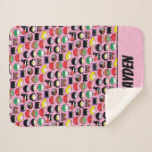 チビ(小さくかわいく書いた感じ)ジャスティスリーグヘッドパターン シェルパブランケット (正面(横))