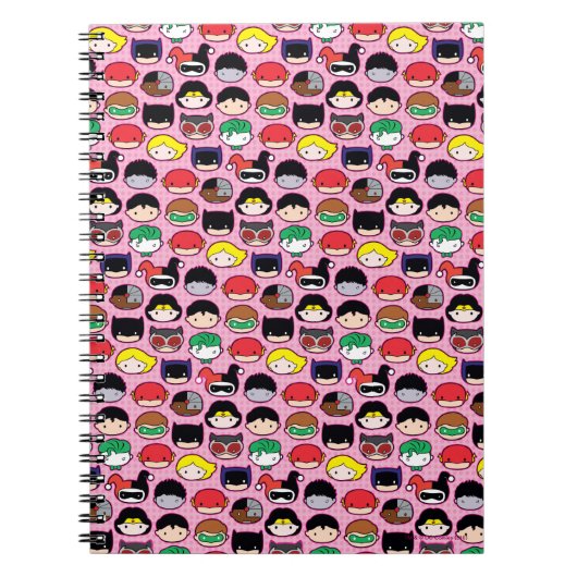 チビ（小さくかわいく書いた感じ）ジャスティスリーグヘッドパターン ノートブック (正面)