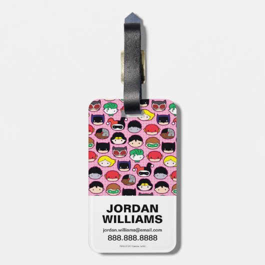 チビ(小さくかわいく書いた感じ)ジャスティスリーグヘッドパターン ラゲッジタグ (裏面縦)