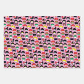 チビ(小さくかわいく書いた感じ)ジャスティスリーグヘッドパターン ラッピングペーパーシート (正面)