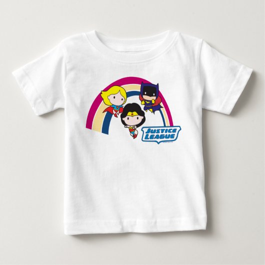 チビ(小さくかわいく書いた感じ)ジャスティスリーグレインボー ベビーTシャツ (正面)