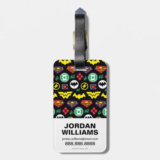 チビ（小さくかわいく書いた感じ）ジャスティスリーグロゴパターン ラゲッジタグ (裏面縦)