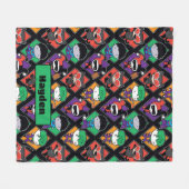 チビ(小さくかわいく書いた感じ)ジャスティスリーグ悪役パターン フリースブランケット (正面(横))