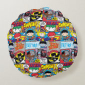 チビ（小さくかわいく書いた感じ）ジャスティスリーグ漫画ブックパターン ラウンドクッション (裏面)