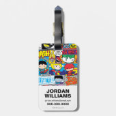 チビ（小さくかわいく書いた感じ）ジャスティスリーグ漫画ブックパターン ラゲッジタグ (裏面縦)