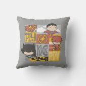 チビ（小さくかわいく書いた感じ）ジャスティスリーグ |飛ぶ、蹴る走、 クッション (裏面)