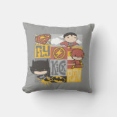 チビ（小さくかわいく書いた感じ）ジャスティスリーグ |飛ぶ、蹴る走、 クッション (正面)