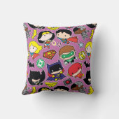 チビ(小さくかわいく書いた感じ)・ジャスティス・リーグが紫にパターン クッション (裏面)