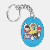 チビ(小さくかわいく書いた感じ)ジャスティス・リーグ・オブ・アメリカ爆発 キーホルダー (正面左)