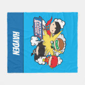 チビ(小さくかわいく書いた感じ)ジャスティス・リーグ・オブ・アメリカ爆発 フリースブランケット (正面(横))