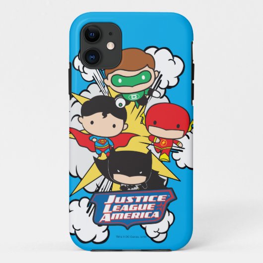 チビ（小さくかわいく書いた感じ）ジャスティス・リーグ・オブ・アメリカ爆発 Case-Mate iPhoneケース (裏面)