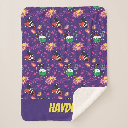 チビ（小さくかわいく書いた感じ）ジョーカーとハーレー模様 シェルパブランケット (正面)