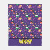 チビ（小さくかわいく書いた感じ）ジョーカーとハーレー模様 フリースブランケット (正面)