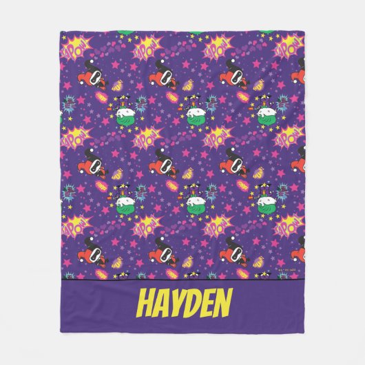 チビ(小さくかわいく書いた感じ)ジョーカーとハーレー模様 フリースブランケット (正面)