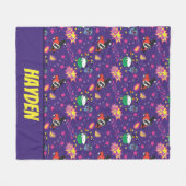 チビ(小さくかわいく書いた感じ)ジョーカーとハーレー模様 フリースブランケット (正面(横))