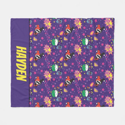 チビ(小さくかわいく書いた感じ)ジョーカーとハーレー模様 フリースブランケット (正面(横))