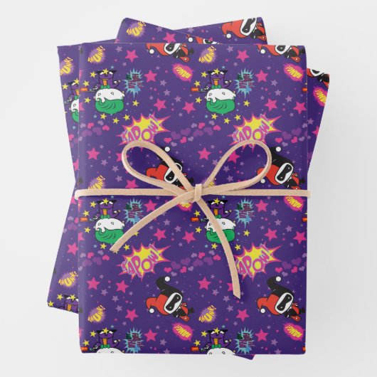 チビ(小さくかわいく書いた感じ)ジョーカーとハーレー模様 ラッピングペーパーシート (インサイチュ)