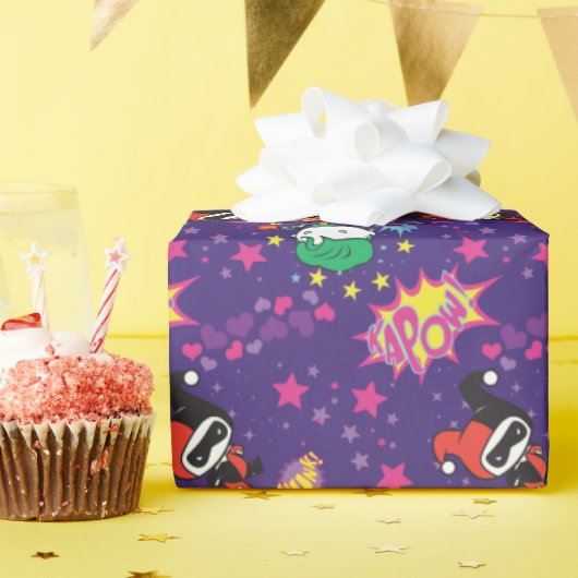 チビ(小さくかわいく書いた感じ)ジョーカーとハーレー模様 ラッピングペーパー (誕生日パーティー)