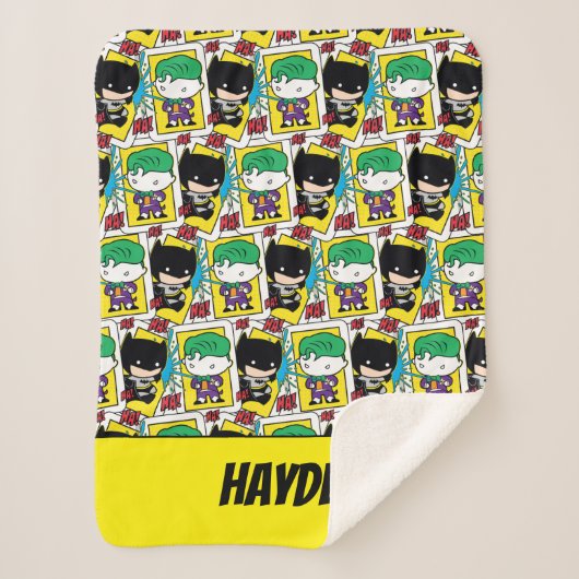 チビ(小さくかわいく書いた感じ)ジョーカーとバ遊ットマンのカードパターン シェルパブランケット (正面)